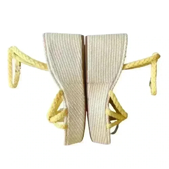 Antonio Melani Yellow Braided Leather Stacked Wedge Sandals 9.5 - Picture 5 of 12